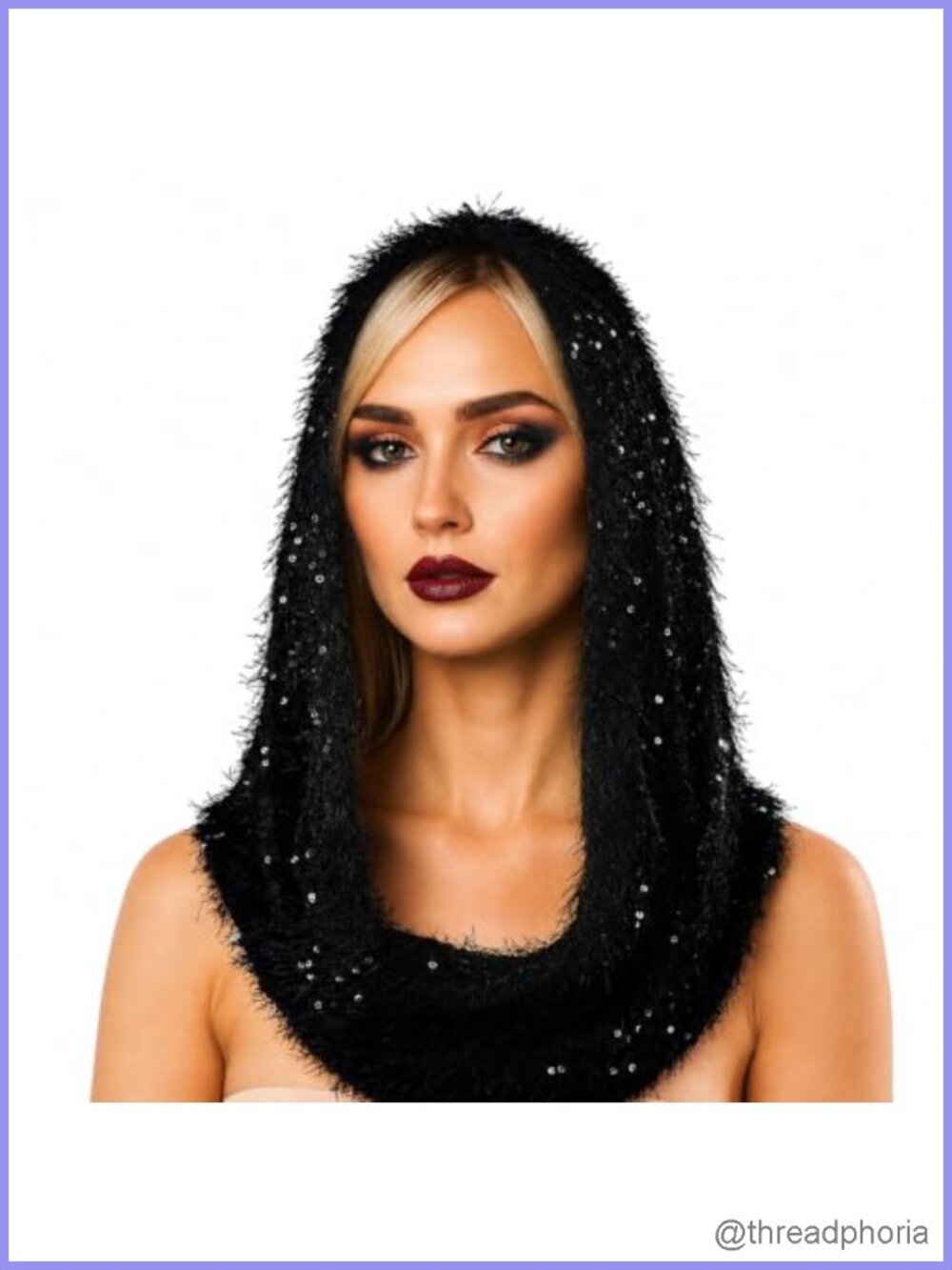 Sequin Rave Hood, Soft Knitted Faux Fur Cowl Scarf, Halloween Costume